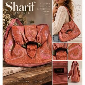 Sharif Y2K Boho Leather Patchwork Shoulder Bag Paisley Statement Purse